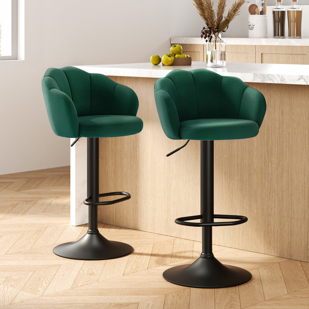 Table & Bar Stools: Artiss 2x Bar Stools Gas Lift Velvet Green