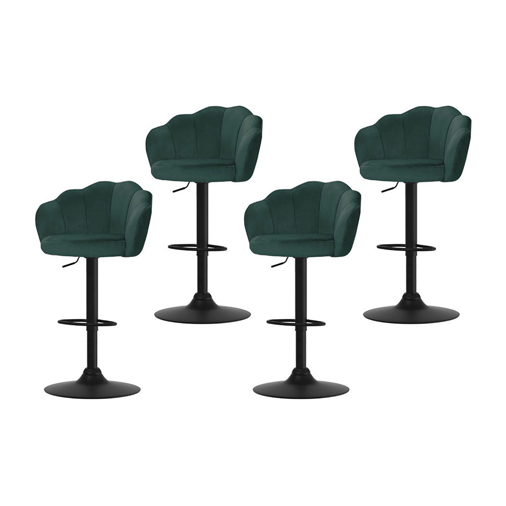 Table & Bar Stools: Artiss 4x Bar Stools Gas Lift Velvet Green