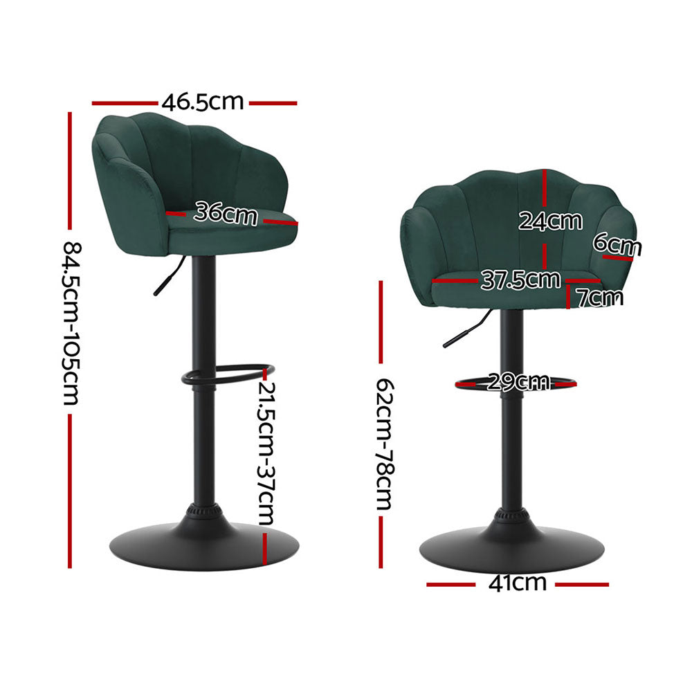 Table & Bar Stools: Artiss 4x Bar Stools Gas Lift Velvet Green