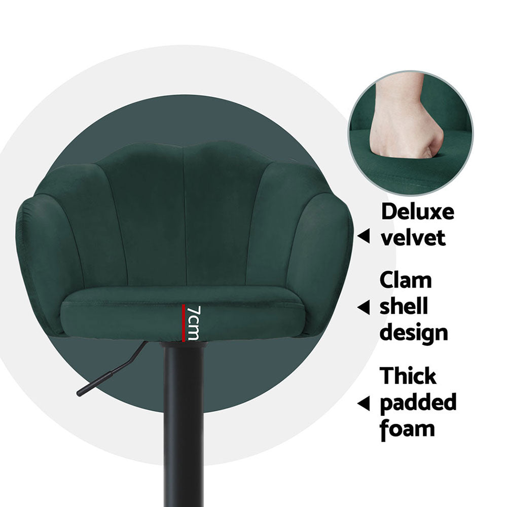 Table & Bar Stools: Artiss 4x Bar Stools Gas Lift Velvet Green