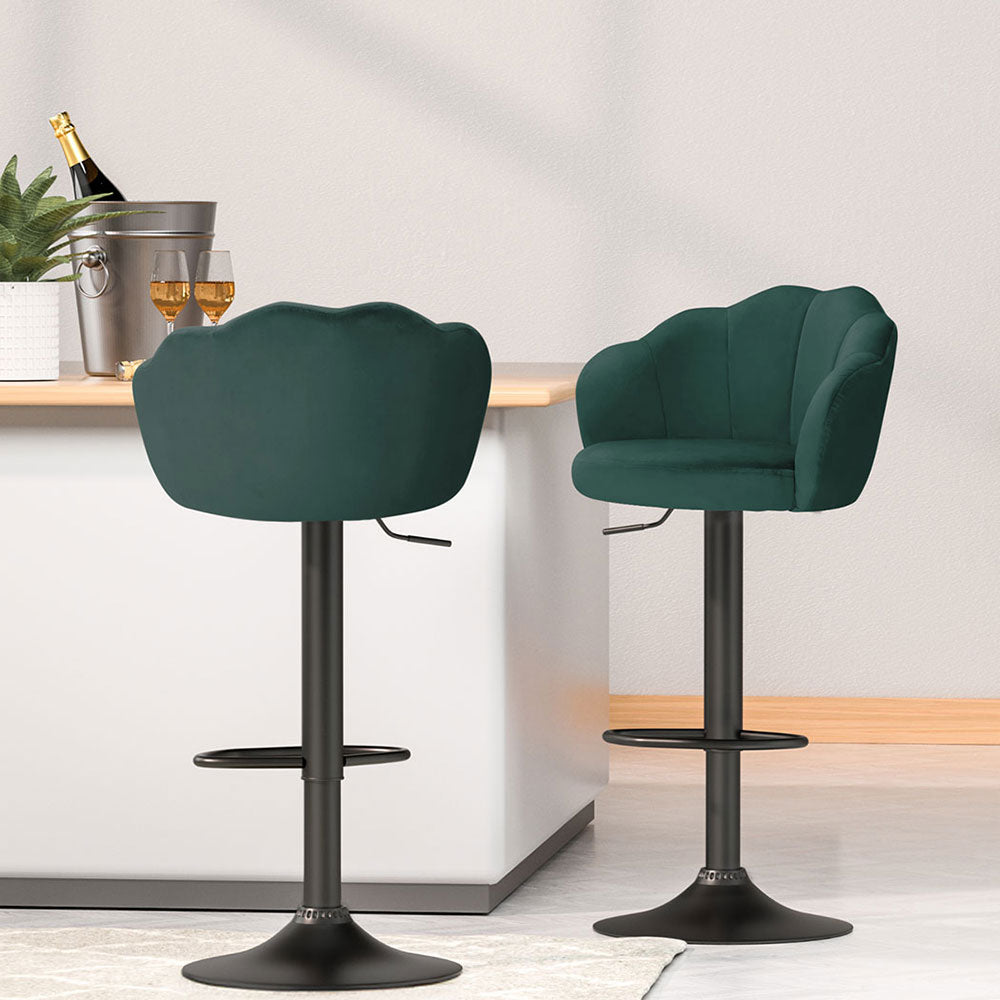 Table & Bar Stools: Artiss 4x Bar Stools Gas Lift Velvet Green