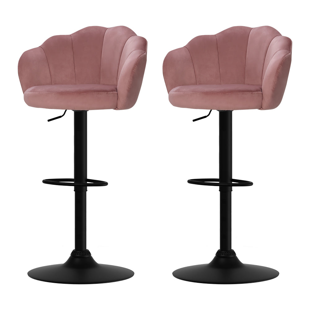 Table & Bar Stools: Artiss 2x Bar Stools Gas Lift Velvet Pink