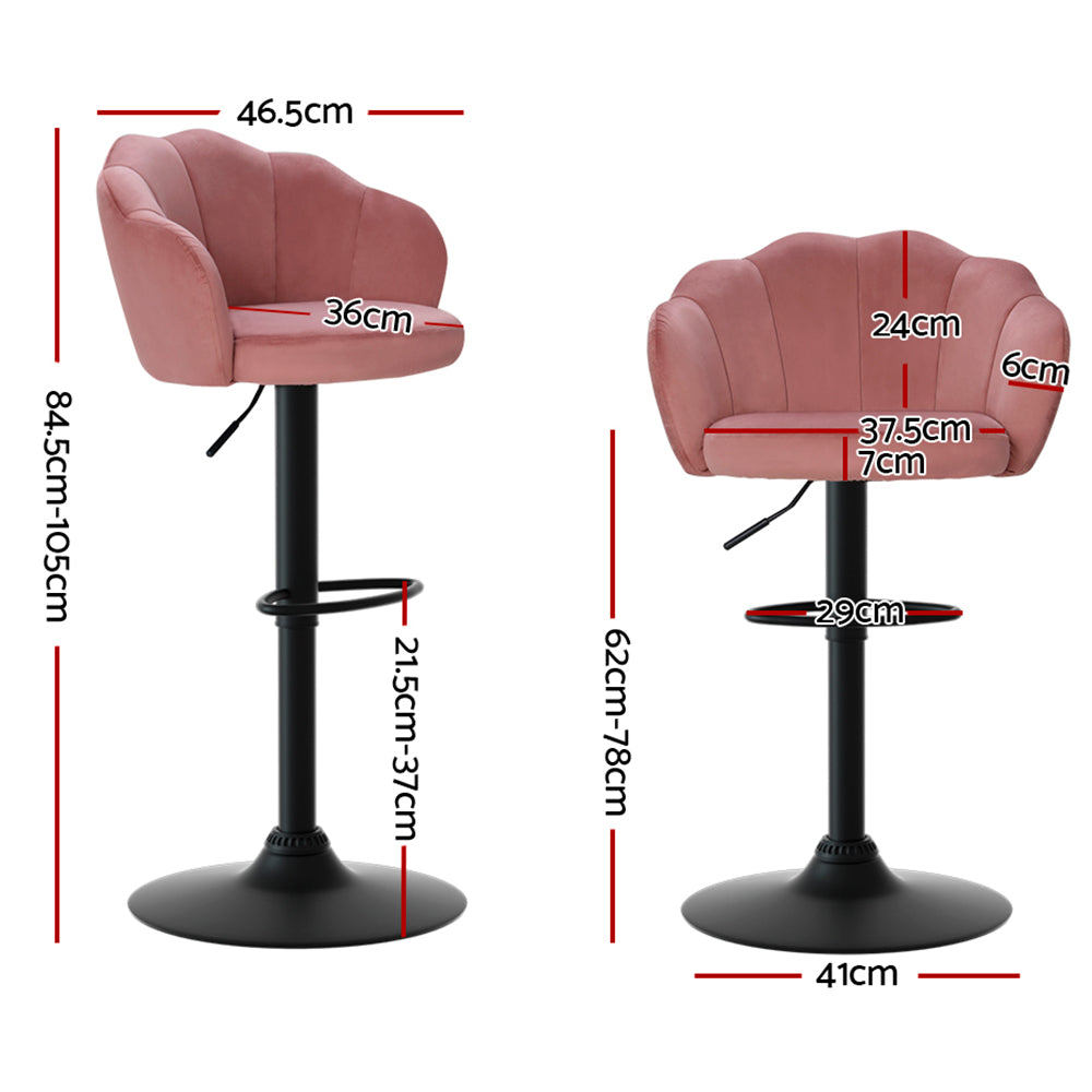 Table & Bar Stools: Artiss 2x Bar Stools Gas Lift Velvet Pink