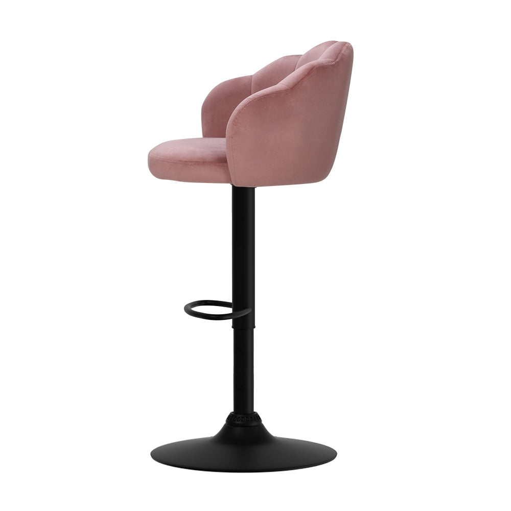 Table & Bar Stools: Artiss 2x Bar Stools Gas Lift Velvet Pink