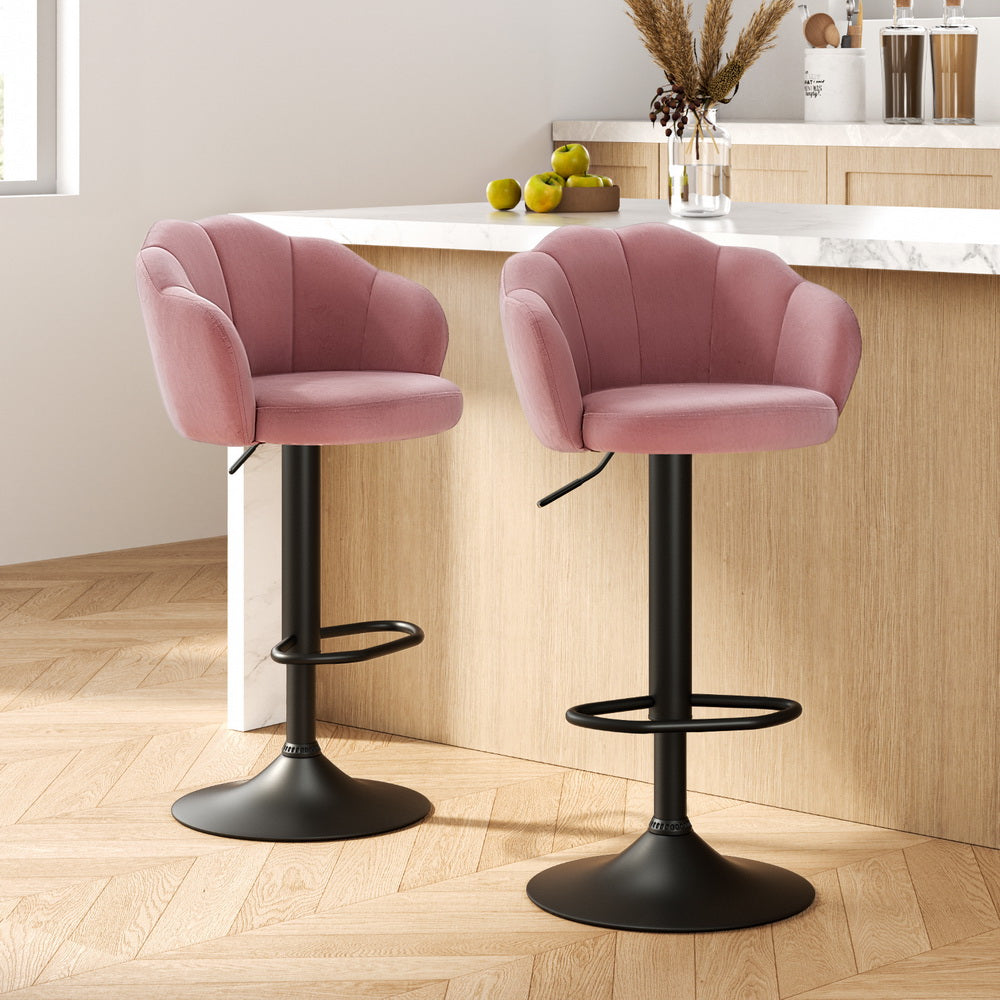 Table & Bar Stools: Artiss 2x Bar Stools Gas Lift Velvet Pink