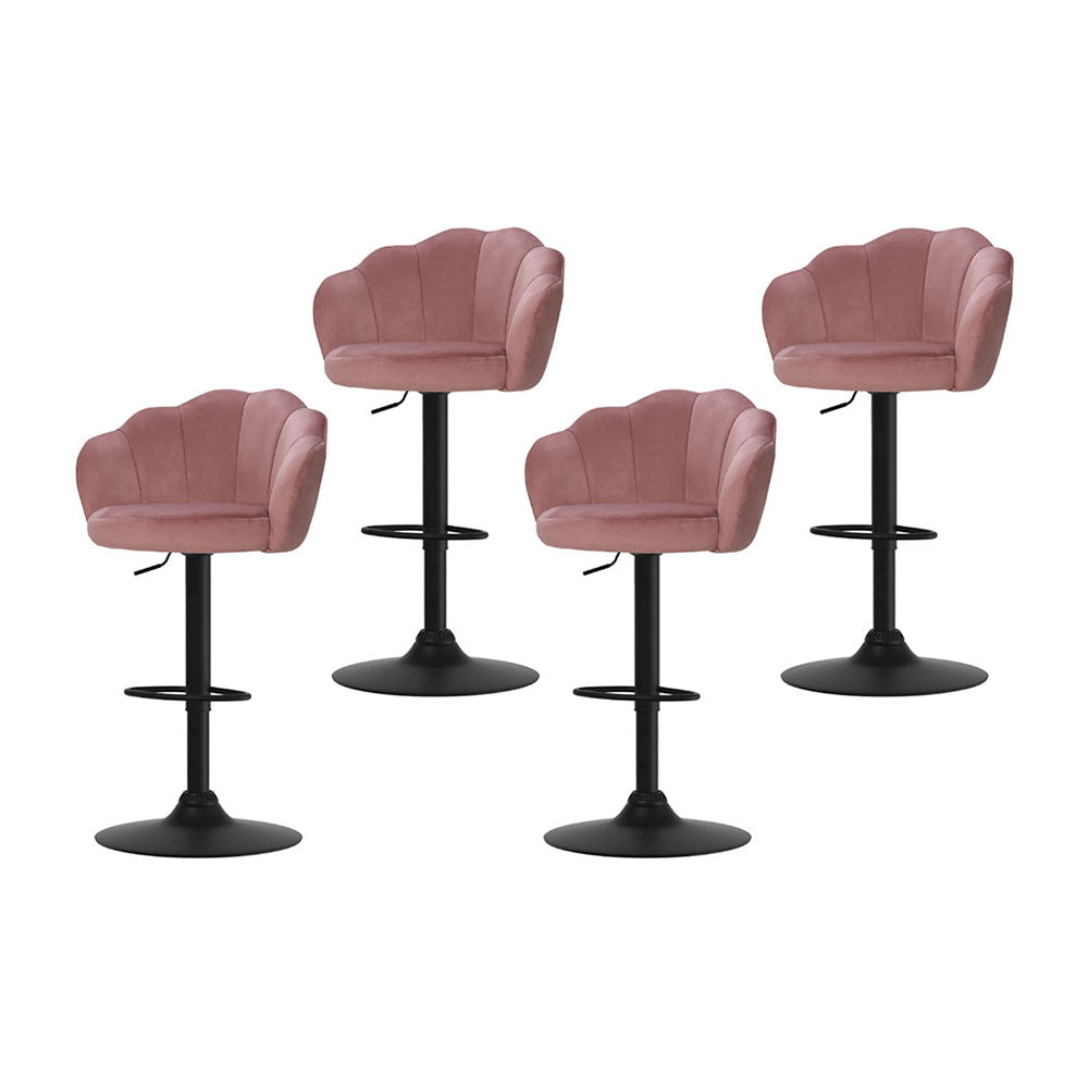 Table & Bar Stools: Artiss 4x Bar Stools Gas Lift Velvet Pink