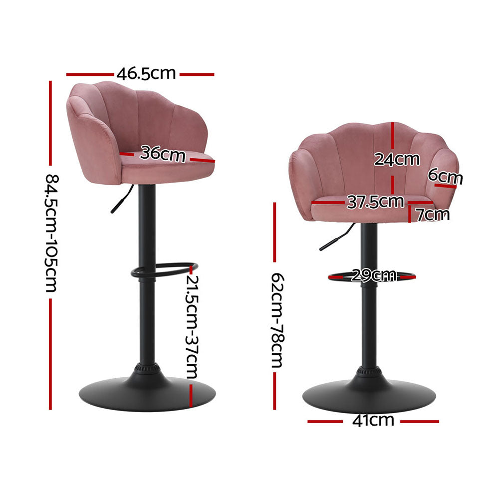 Table & Bar Stools: Artiss 4x Bar Stools Gas Lift Velvet Pink