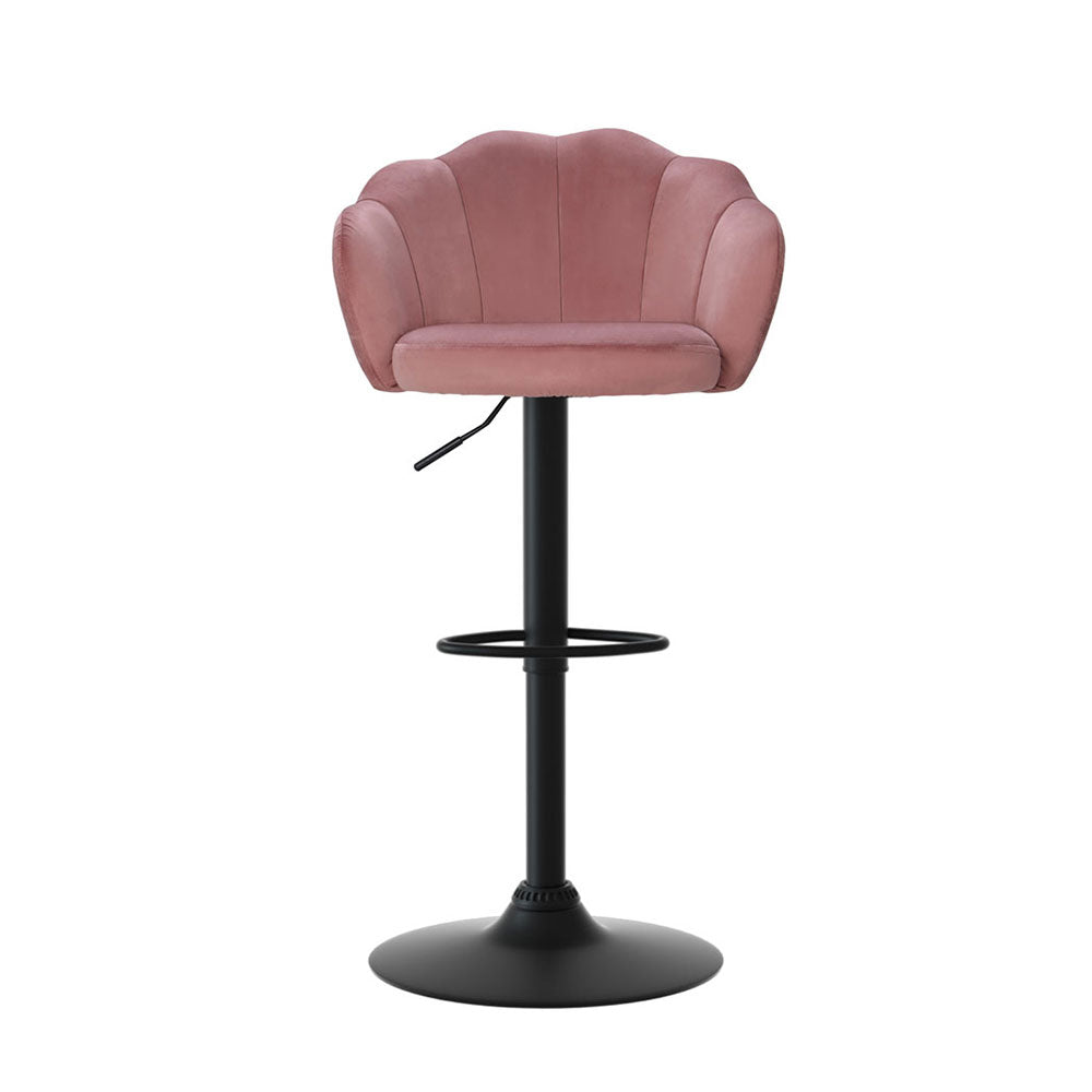 Table & Bar Stools: Artiss 4x Bar Stools Gas Lift Velvet Pink