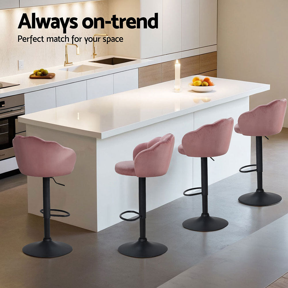 Table & Bar Stools: Artiss 4x Bar Stools Gas Lift Velvet Pink