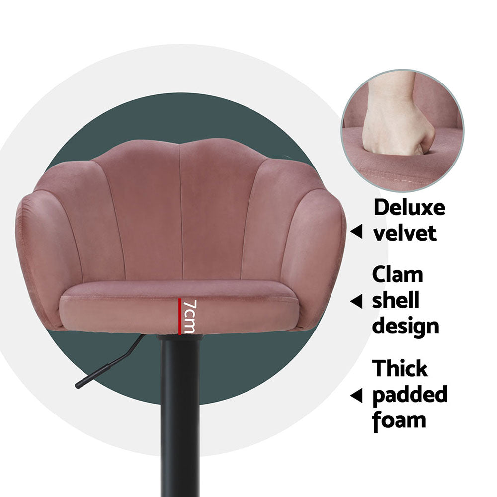 Table & Bar Stools: Artiss 4x Bar Stools Gas Lift Velvet Pink