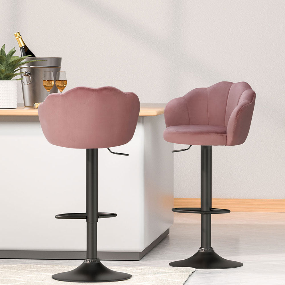 Table & Bar Stools: Artiss 4x Bar Stools Gas Lift Velvet Pink
