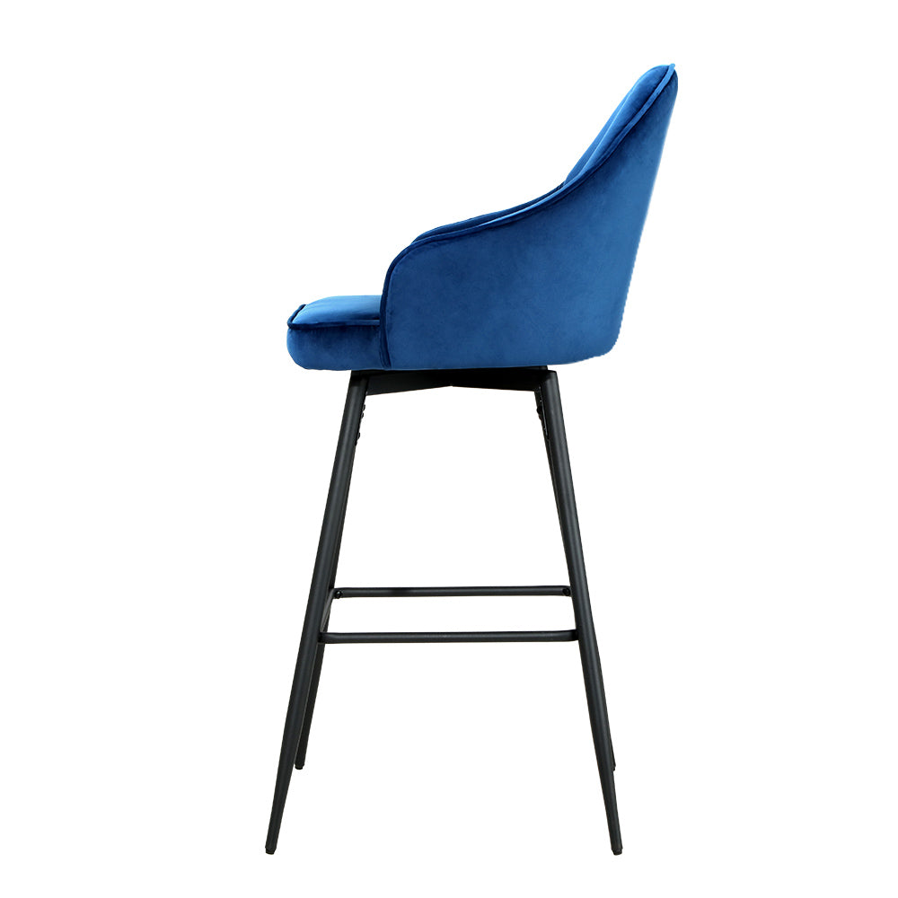 Table & Bar Stools: Artiss 2x Bar Stools Velvet Swivel Metal Legs Blue