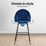 Massage Chairs: Artiss 4x Bar Stools Velvet Swivel Metal Legs Blue