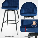 Massage Chairs: Artiss 4x Bar Stools Velvet Swivel Metal Legs Blue