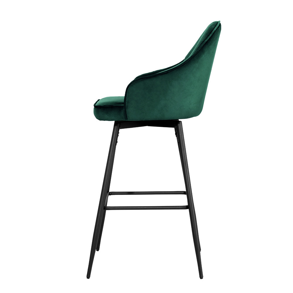 Table & Bar Stools: Artiss 2x Bar Stools Velvet Swivel Metal Legs Green
