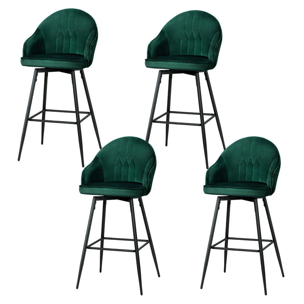 Massage Chairs: Artiss 4x Bar Stools Velvet Swivel Metal Legs Green