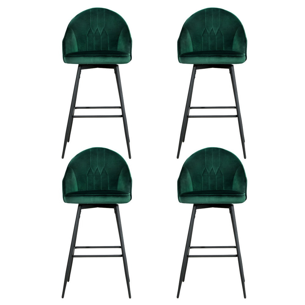Massage Chairs: Artiss 4x Bar Stools Velvet Swivel Metal Legs Green