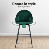Massage Chairs: Artiss 4x Bar Stools Velvet Swivel Metal Legs Green