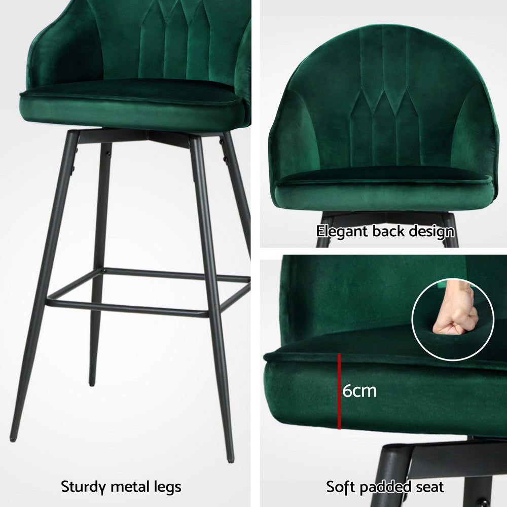 Massage Chairs: Artiss 4x Bar Stools Velvet Swivel Metal Legs Green