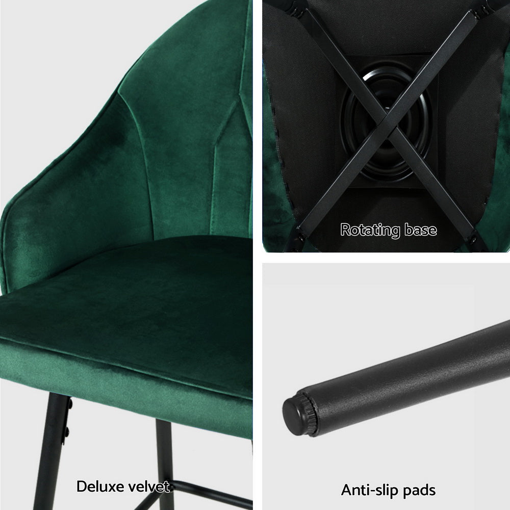 Massage Chairs: Artiss 4x Bar Stools Velvet Swivel Metal Legs Green