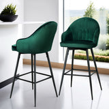 Massage Chairs: Artiss 4x Bar Stools Velvet Swivel Metal Legs Green