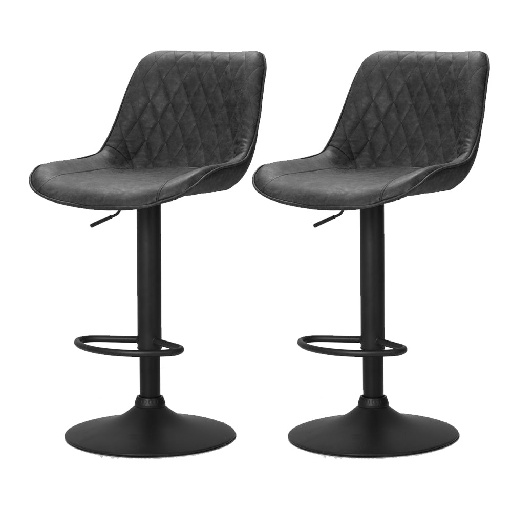 Table & Bar Stools: Artiss 2x Bar Stools Gas Lift Vintage Leather Black