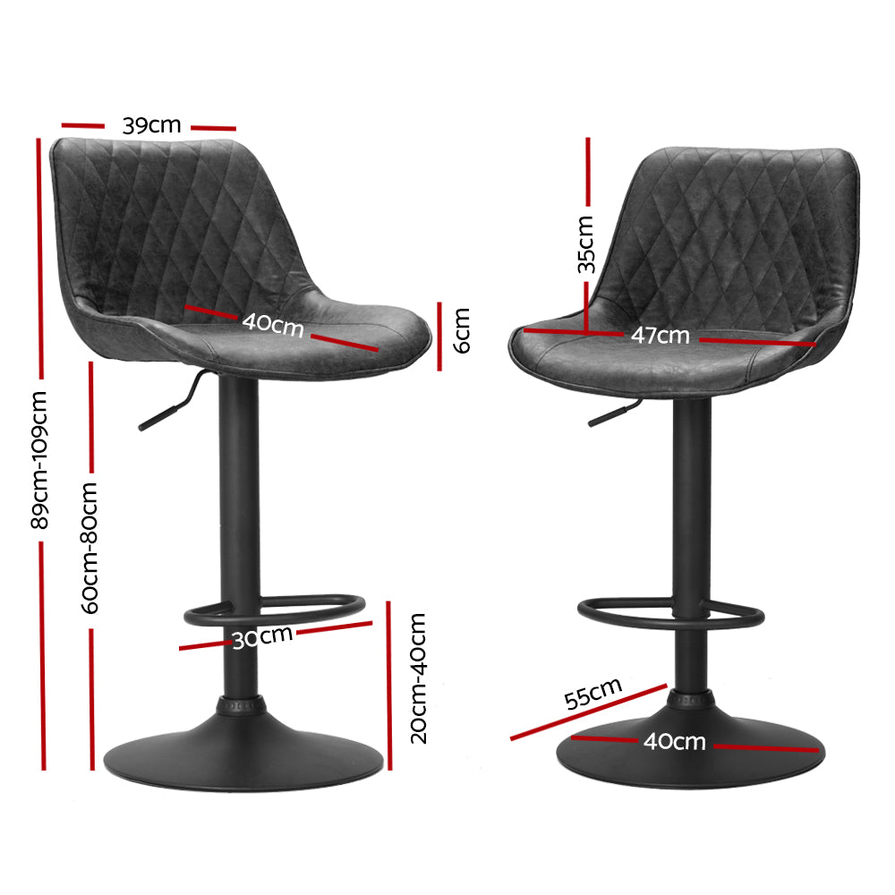 Table & Bar Stools: Artiss 2x Bar Stools Gas Lift Vintage Leather Black