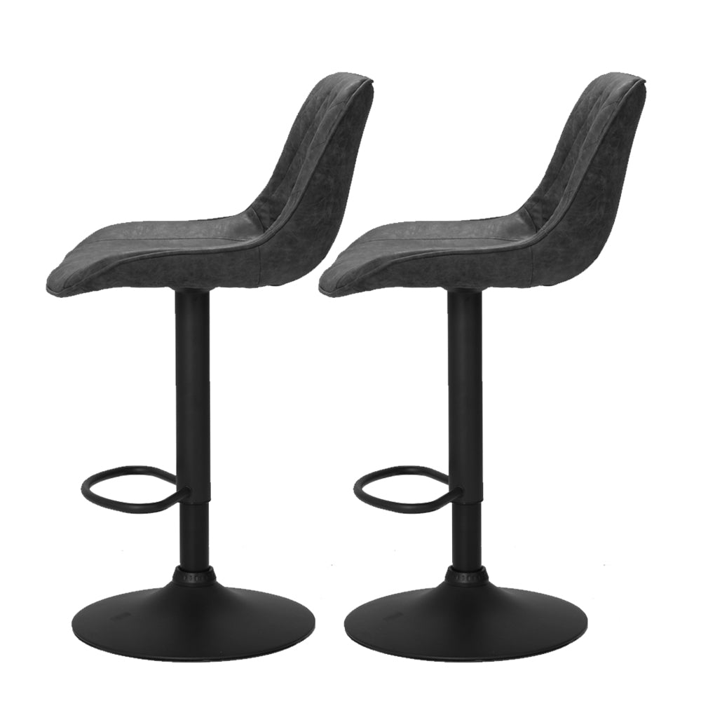 Table & Bar Stools: Artiss 2x Bar Stools Gas Lift Vintage Leather Black