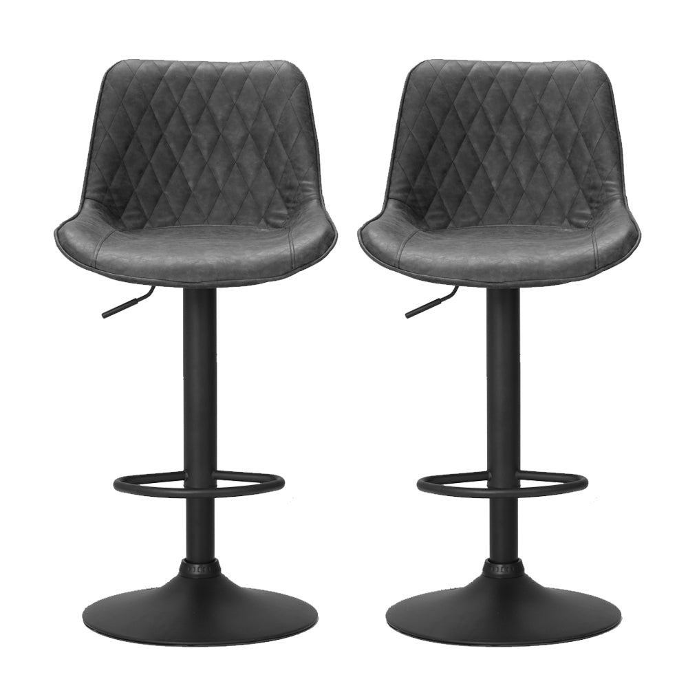Table & Bar Stools: Artiss 2x Bar Stools Gas Lift Vintage Leather Black