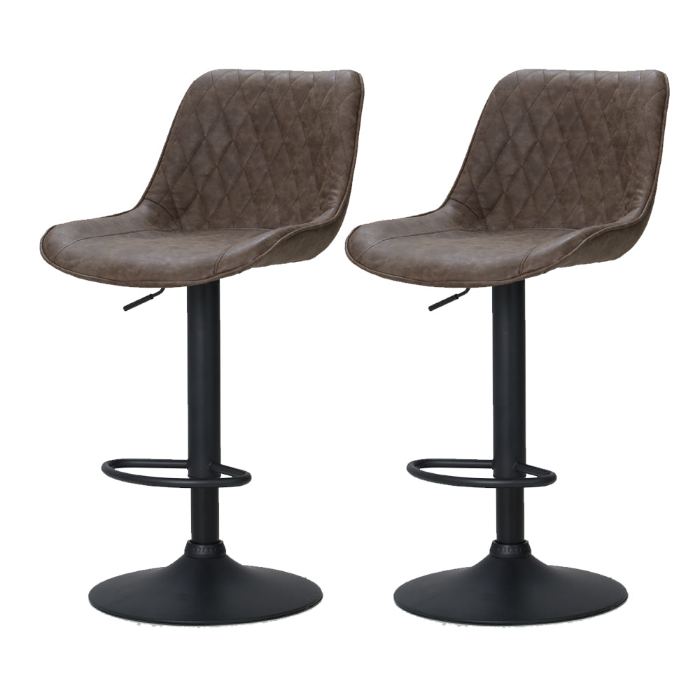 Table & Bar Stools: Artiss 2x Bar Stools Gas Lift Vintage Leather Brown