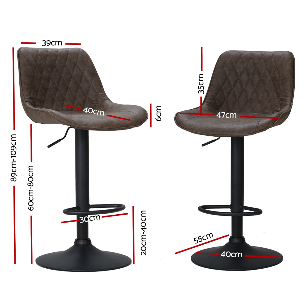 Table & Bar Stools: Artiss 2x Bar Stools Gas Lift Vintage Leather Brown