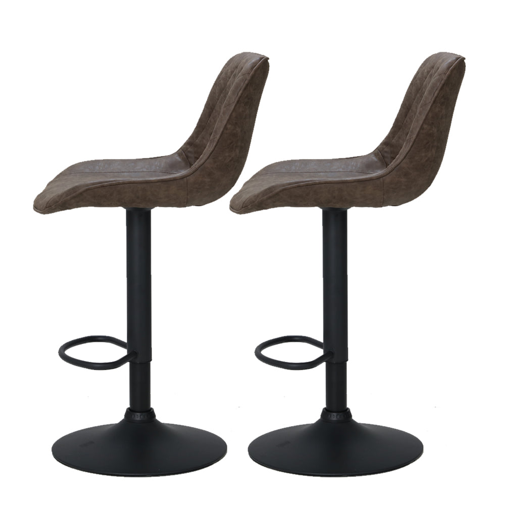 Table & Bar Stools: Artiss 2x Bar Stools Gas Lift Vintage Leather Brown