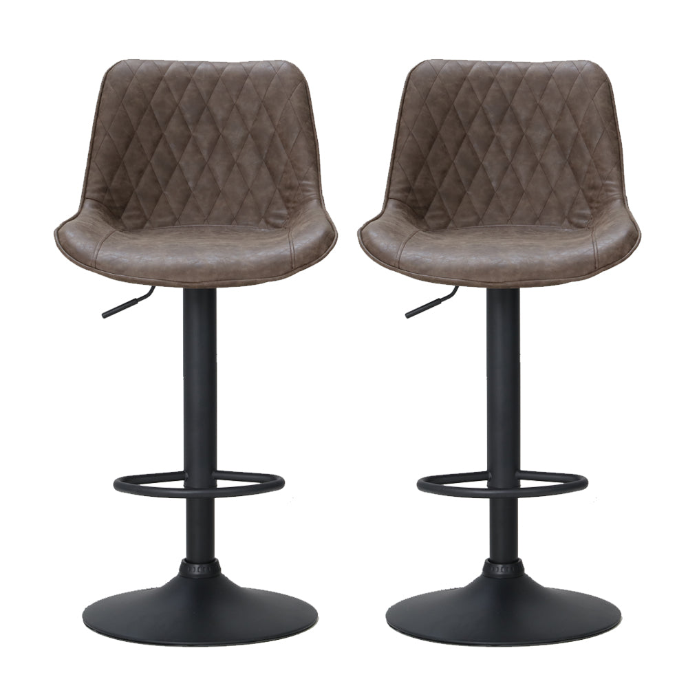 Table & Bar Stools: Artiss 2x Bar Stools Gas Lift Vintage Leather Brown