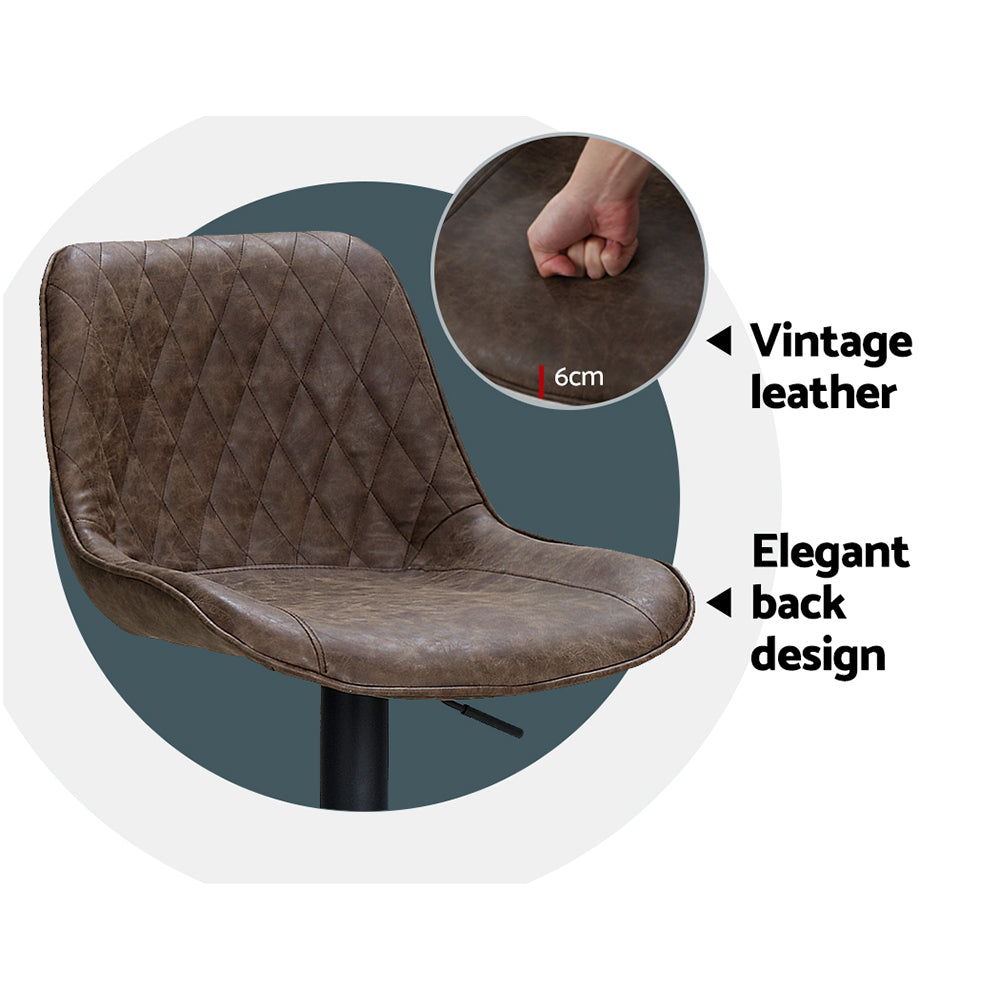 Table & Bar Stools: Artiss 2x Bar Stools Gas Lift Vintage Leather Brown