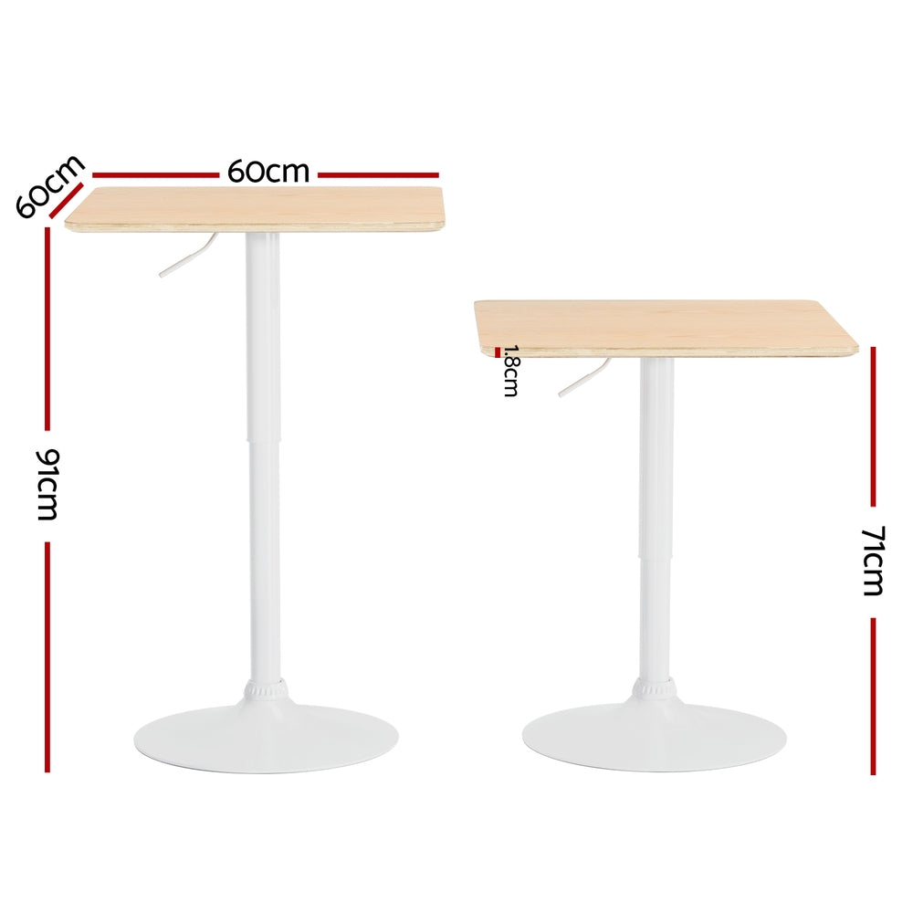 Dining Tables: Artiss Bar Table Swivel Base Gas Lift Counter Dining Table 60CM Square Pine