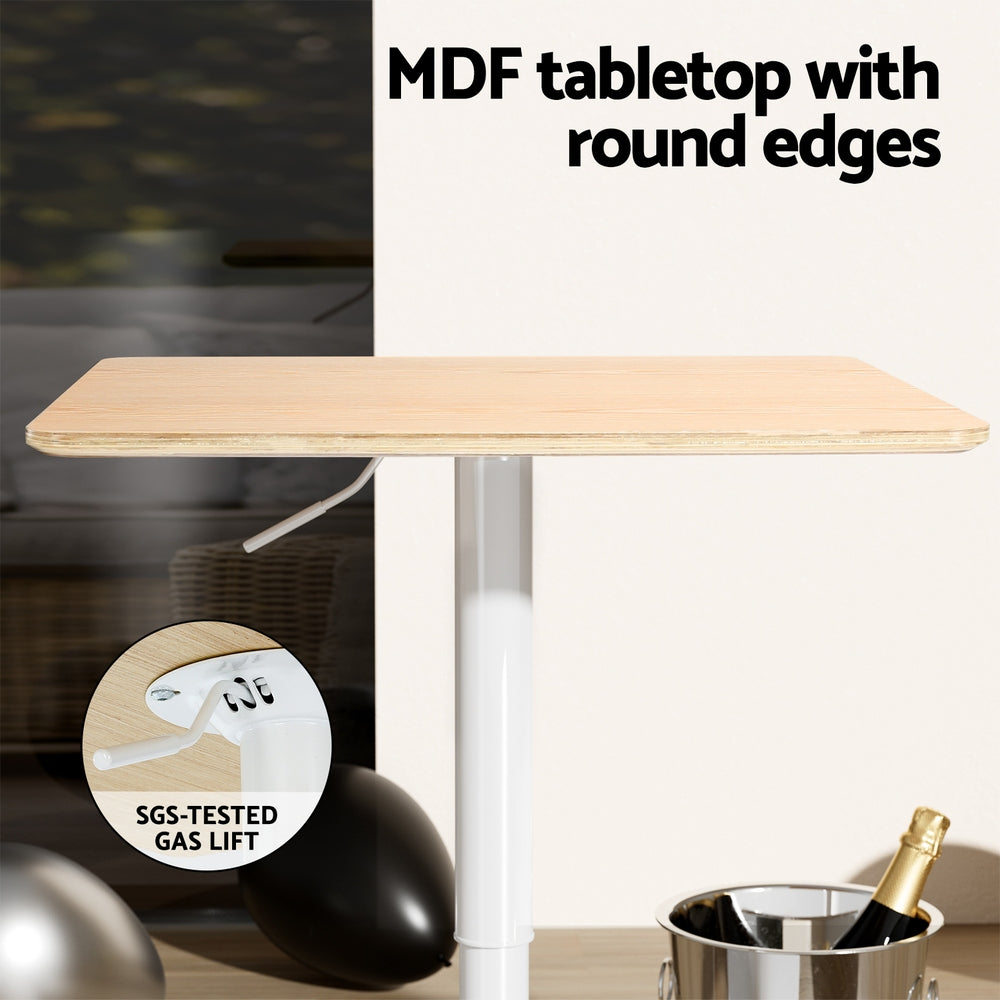 Dining Tables: Artiss Bar Table Swivel Base Gas Lift Counter Dining Table 60CM Square Pine