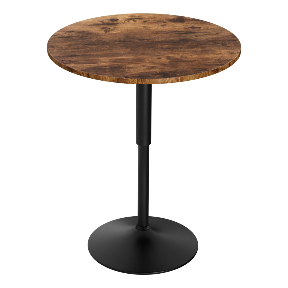 Table & Bar Stools: Artiss Height Adjustable Bar Table 360 Swivel Round Gaslift Design 60cm Rustic Brown Black