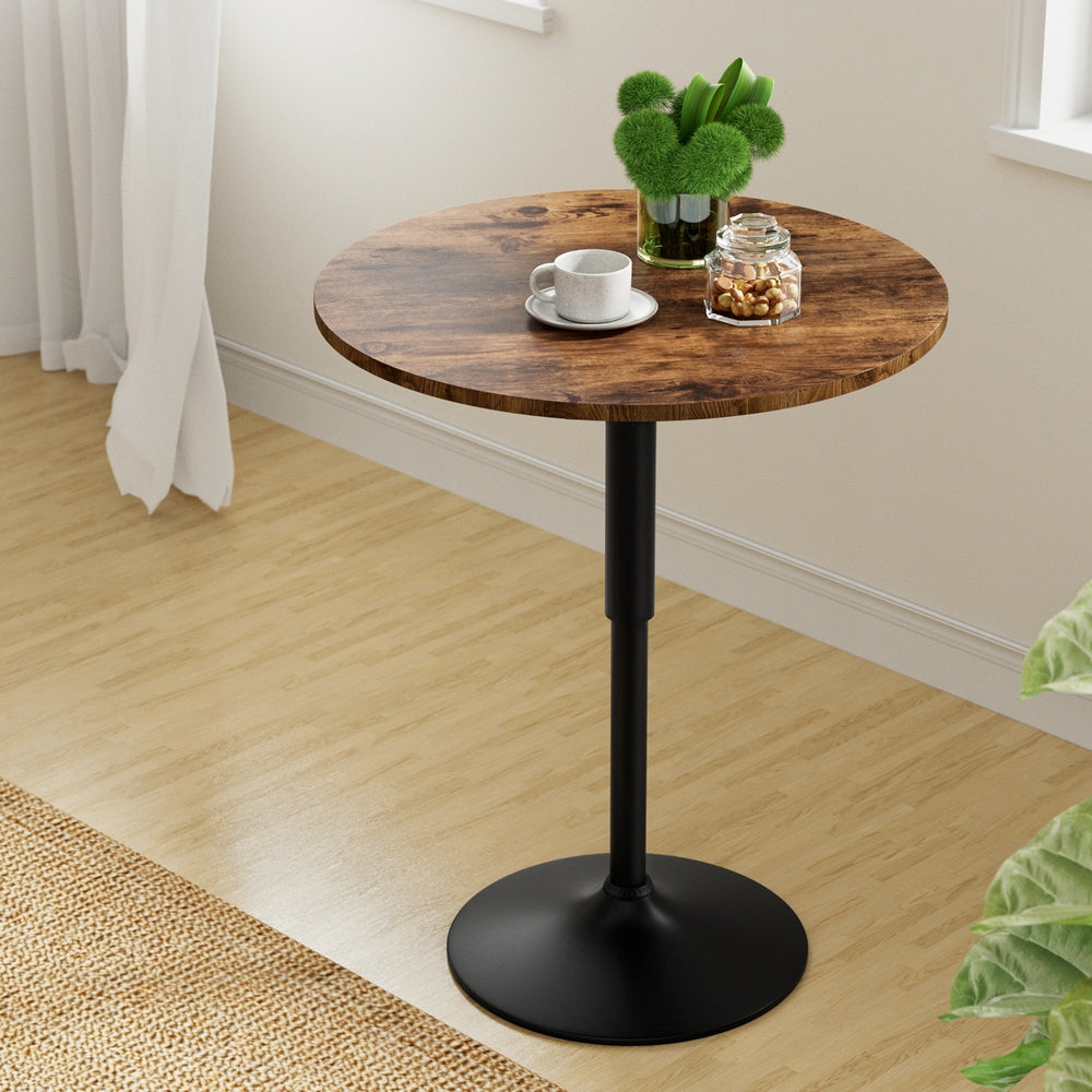 Table & Bar Stools: Artiss Height Adjustable Bar Table 360 Swivel Round Gaslift Design 60cm Rustic Brown Black
