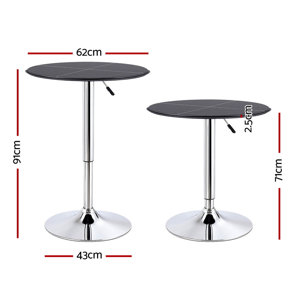 Table & Bar Stools: Artiss Bar Table Round Swivel Height Adjustable 62cm Modern PVC Leather Black