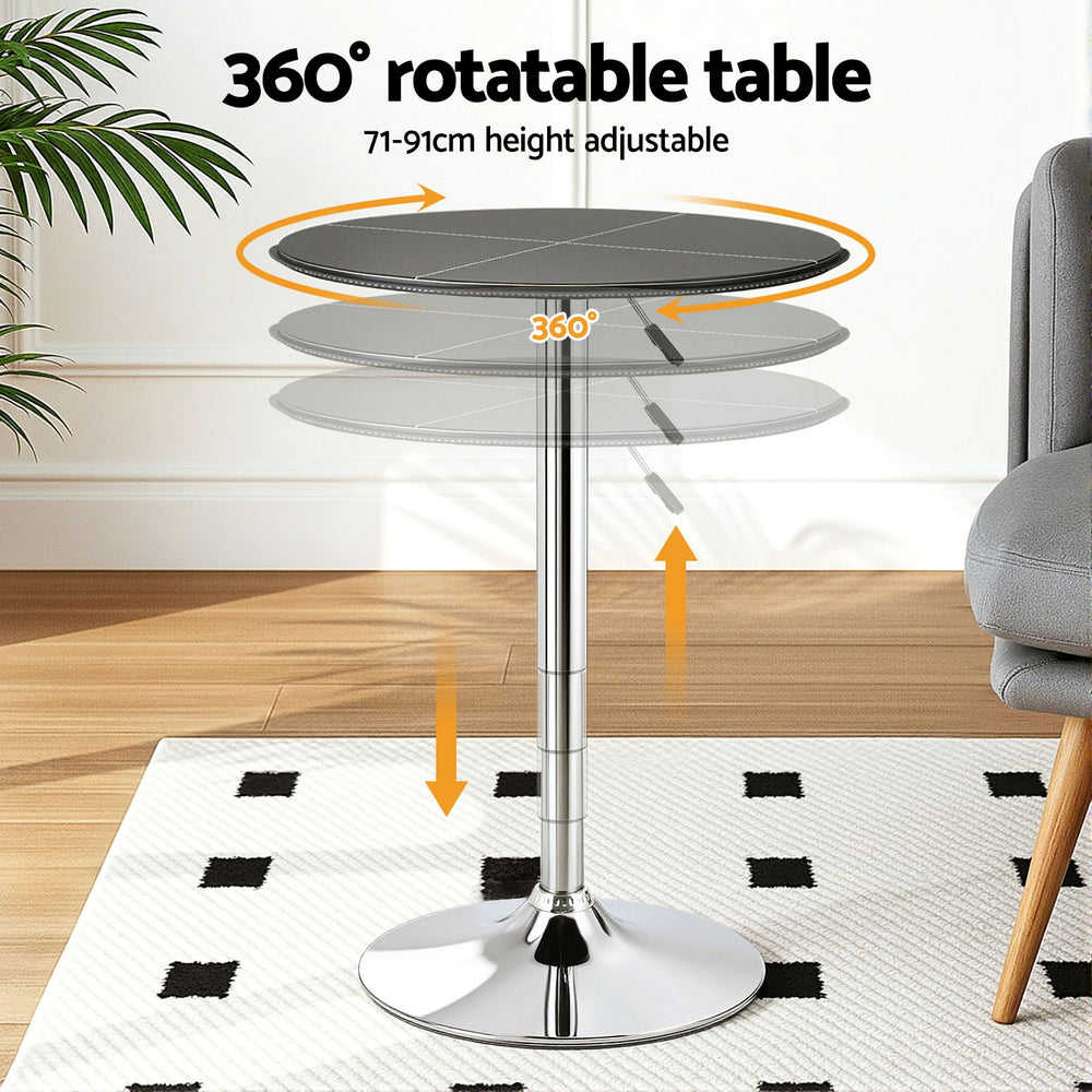 Table & Bar Stools: Artiss Bar Table Round Swivel Height Adjustable 62cm Modern PVC Leather Black