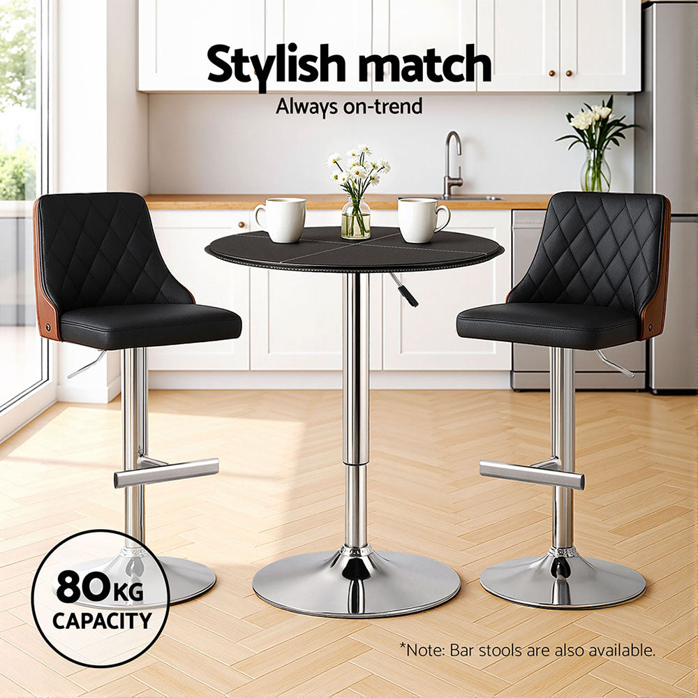 Table & Bar Stools: Artiss Bar Table Round Swivel Height Adjustable 62cm Modern PVC Leather Black