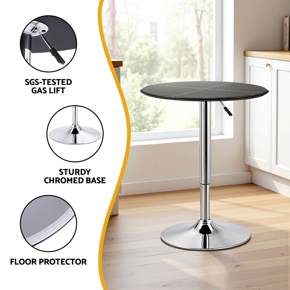 Table & Bar Stools: Artiss Bar Table Round Swivel Height Adjustable 62cm Modern PVC Leather Black