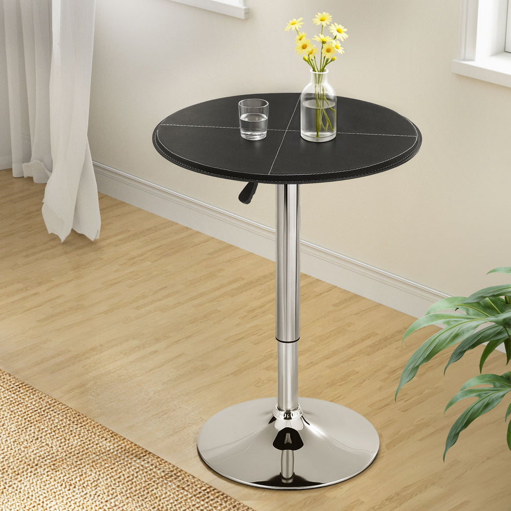 Table & Bar Stools: Artiss Bar Table Round Swivel Height Adjustable 62cm Modern PVC Leather Black