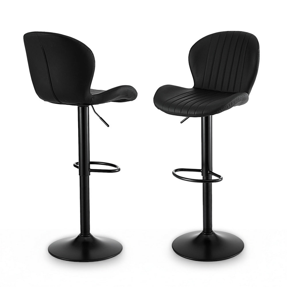 Table & Bar Stools: Artiss 2x Bar Stools Kitchen Swivel Gas Lift Counter Chair Shell Leather Black