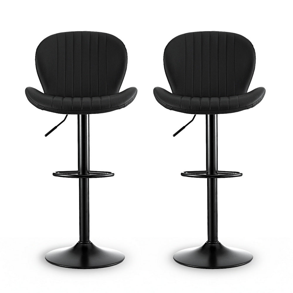 Table & Bar Stools: Artiss 2x Bar Stools Kitchen Swivel Gas Lift Counter Chair Shell Leather Black