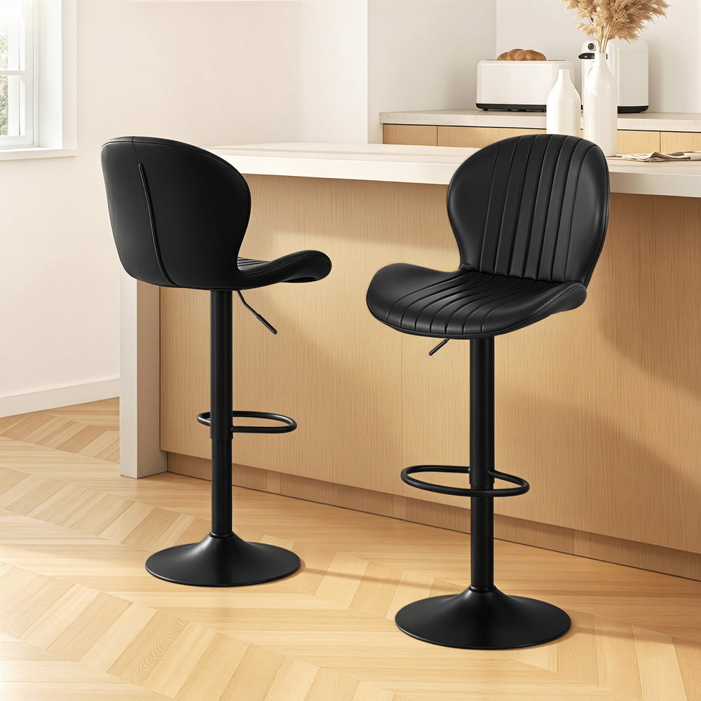 Table & Bar Stools: Artiss 2x Bar Stools Kitchen Swivel Gas Lift Counter Chair Shell Leather Black