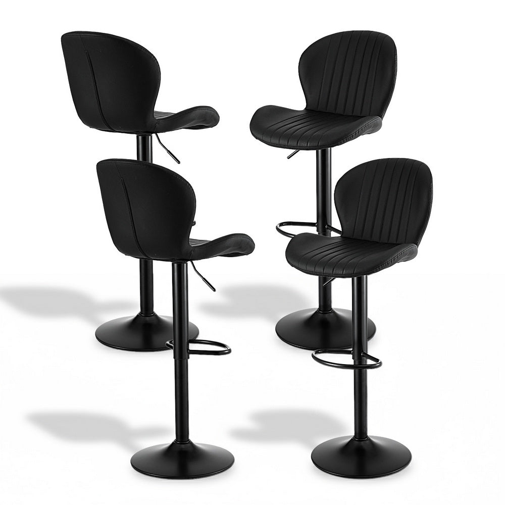 Table & Bar Stools: Artiss 4x Bar Stools Kitchen Swivel Gas Lift Counter Chair Shell Leather Black