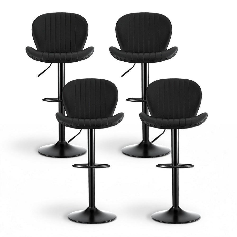 Table & Bar Stools: Artiss 4x Bar Stools Kitchen Swivel Gas Lift Counter Chair Shell Leather Black