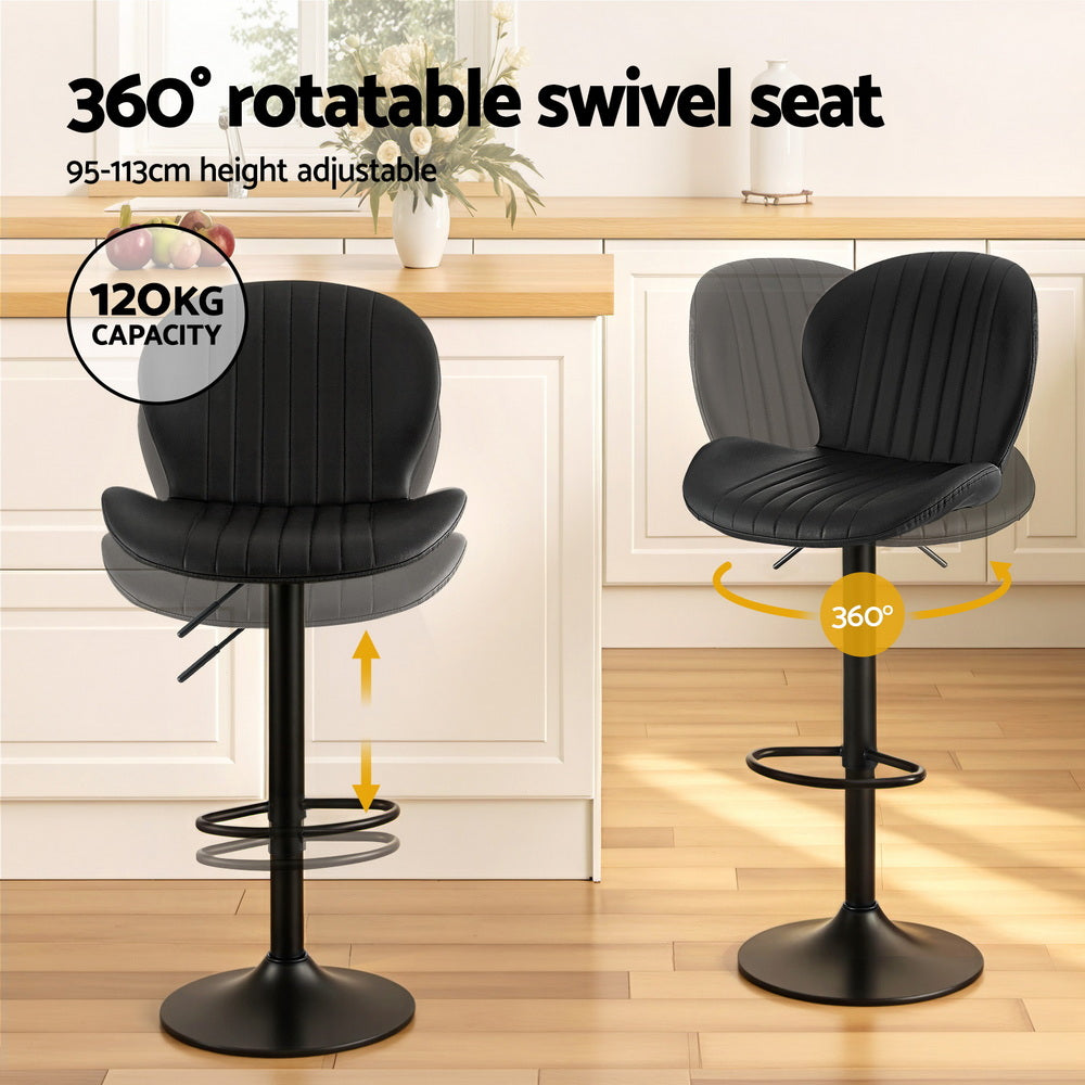 Table & Bar Stools: Artiss 4x Bar Stools Kitchen Swivel Gas Lift Counter Chair Shell Leather Black