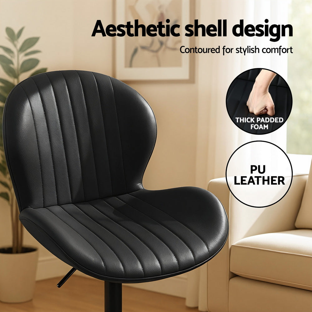Table & Bar Stools: Artiss 4x Bar Stools Kitchen Swivel Gas Lift Counter Chair Shell Leather Black